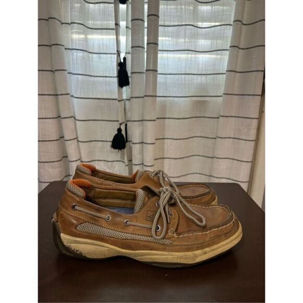 Sperry Men Lanyard Boat Shoe Nubuck Leather Tan Mesh 8.5 Cushioned Padded